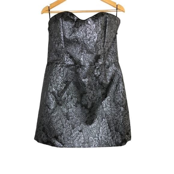 French Connection Little Shilling Dress Jacquard Strapless Mini Silver NWT 12 - Picture 4 of 10